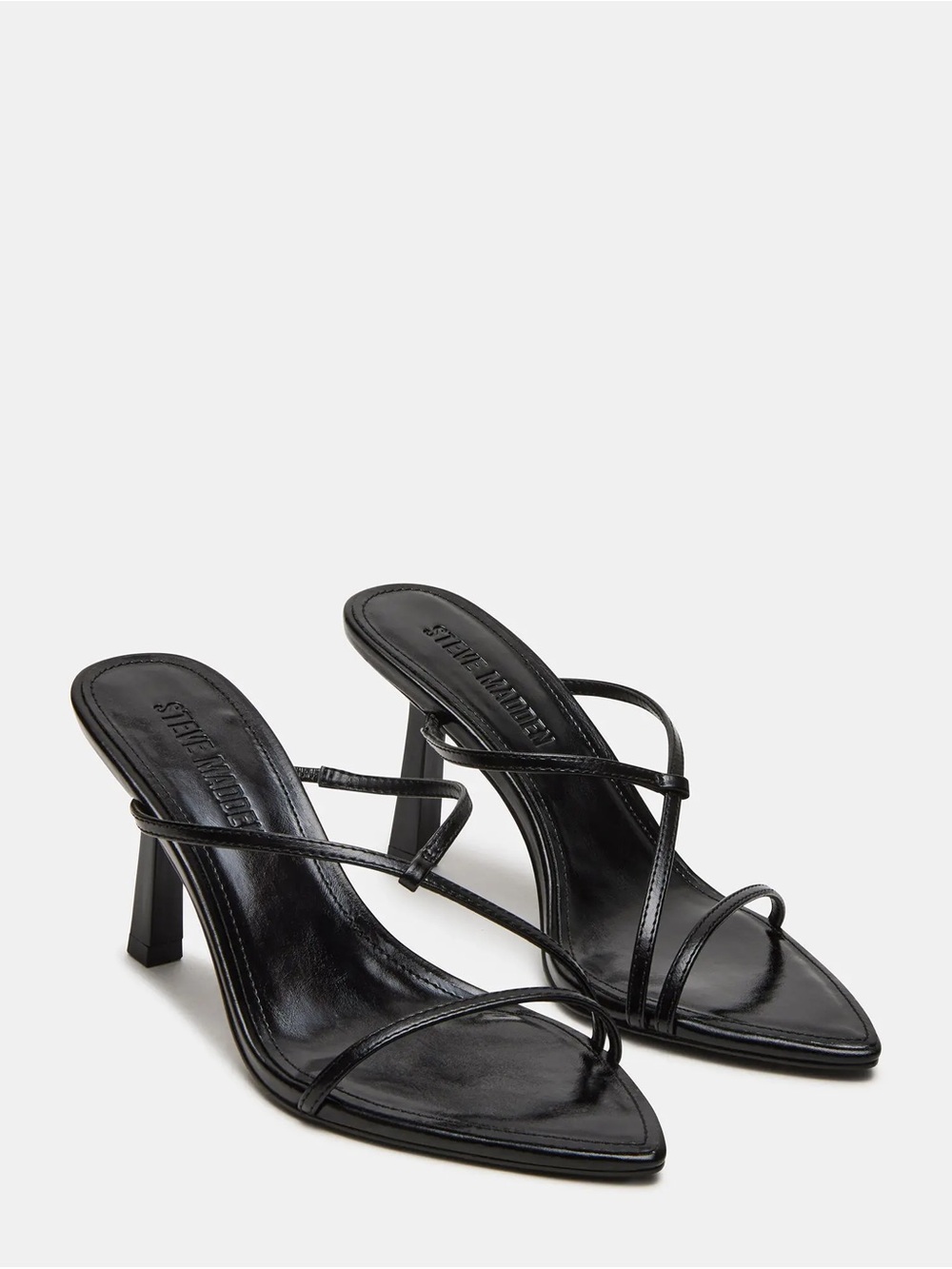 New Steve Madden Black Strappy Pointed-Toe Heeled Sandals